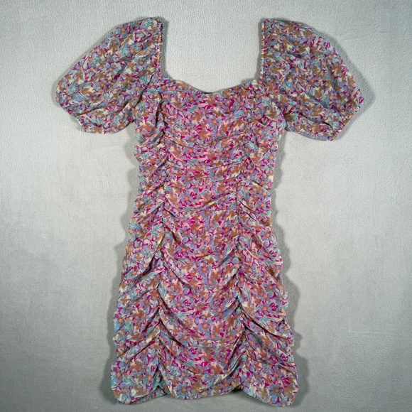 Lush Dresses & Skirts - Lush Dress Womens Medium Floral Multicolor Ruched Puff Sleeve Sweetheart Mini